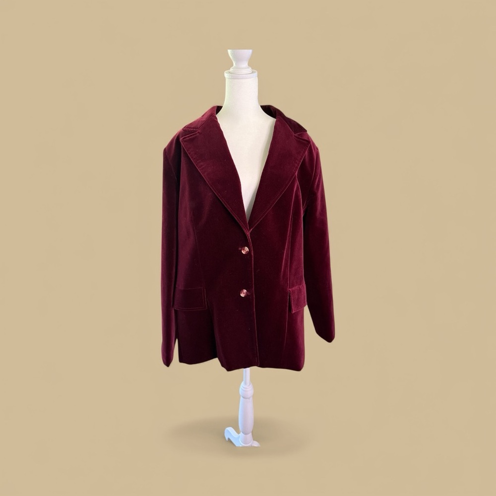 Women's Velvet Blazer Jacket - Burgundy